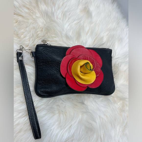 Unbranded Vegan Leather W/ 3D Flower Zippy Wristlet/ Pouch - Picture 8 of 14